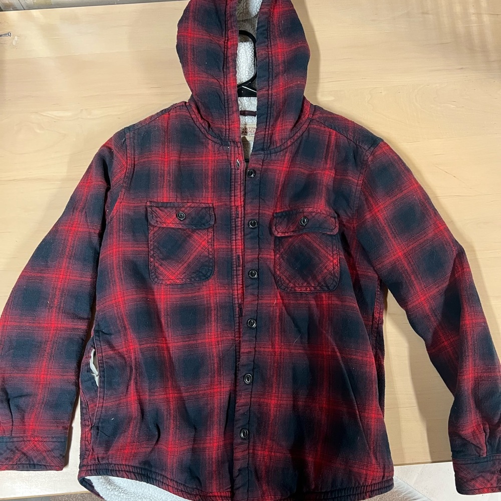 Boston Traders Sherpa-Lined Flannel Hoodie Jacket - Red Plaid
